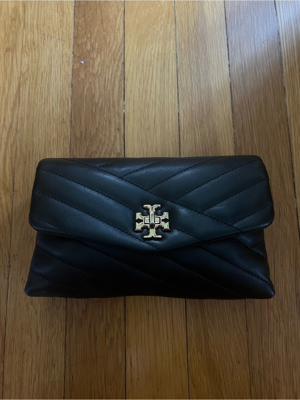 Tory Burch Black Quilted Leather Crossbody Bag with Gold Logo